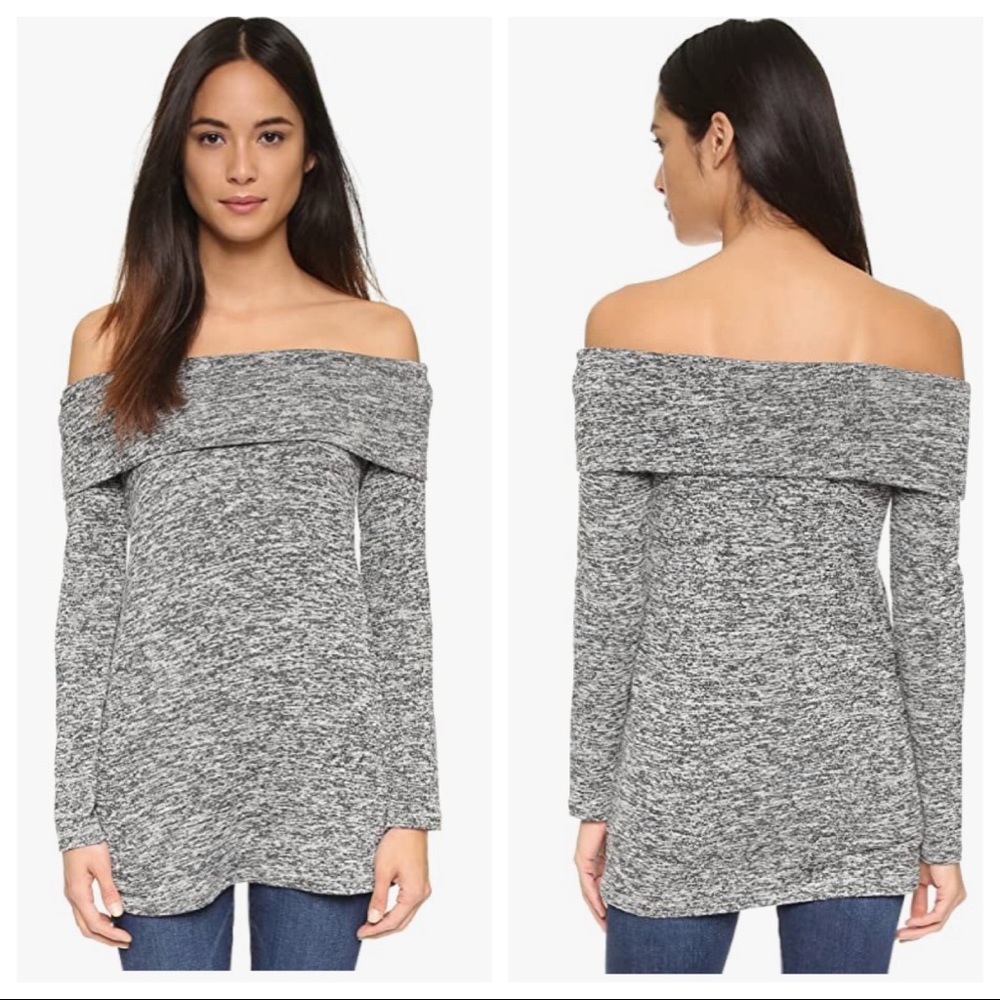⭐️ Splendid Mouline Jersey Knit Off the Shoulder Tunic Sweater S Gray